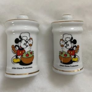 Vintage Disney Mickey Mouse Salt Pepper Shakers gold trim made in Japan